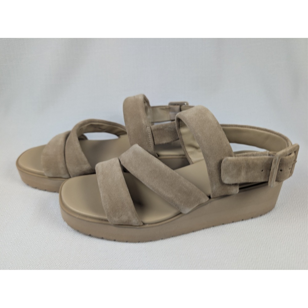 Vince Beige Suede Strappy Platform Sandals Sz 7.5 M Chunky Flatform minimalist